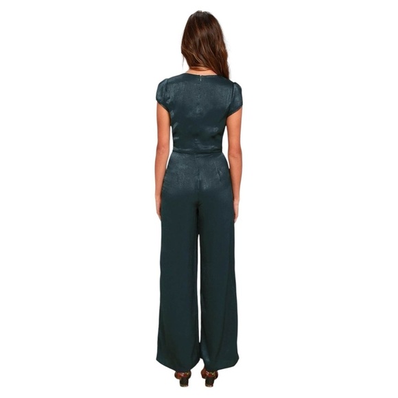 Lulus Let Me Entertain You Dark Green Satin Wide Leg Jumpsuit Women’s US M - Picture 9 of 9